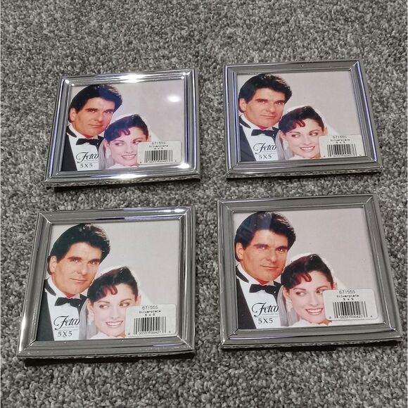 Set of  4 Beacon Hill Fetco 5x5" glossy silver plated picture frames NWT - Picture 1 of 4